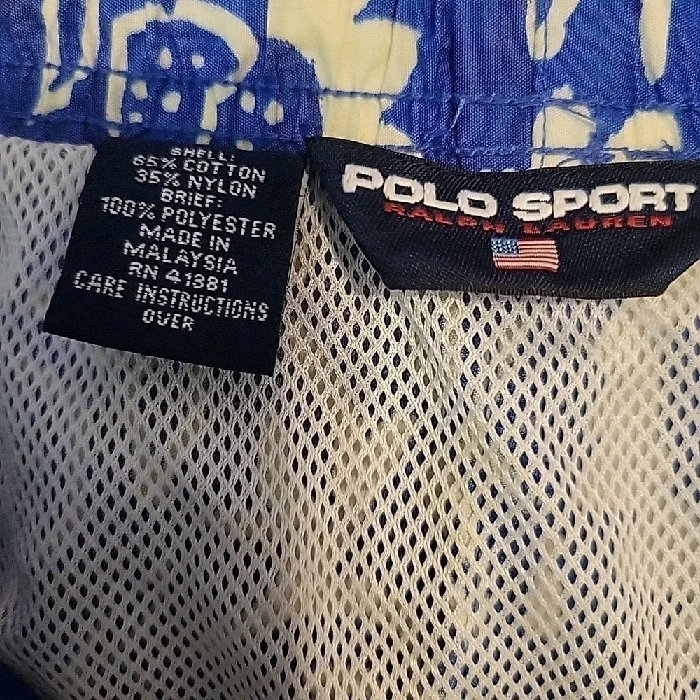 Polo Sport Ralph Lauren Swim Board Shorts Mens Medium Blue‎ Floral AOP Lined VGT